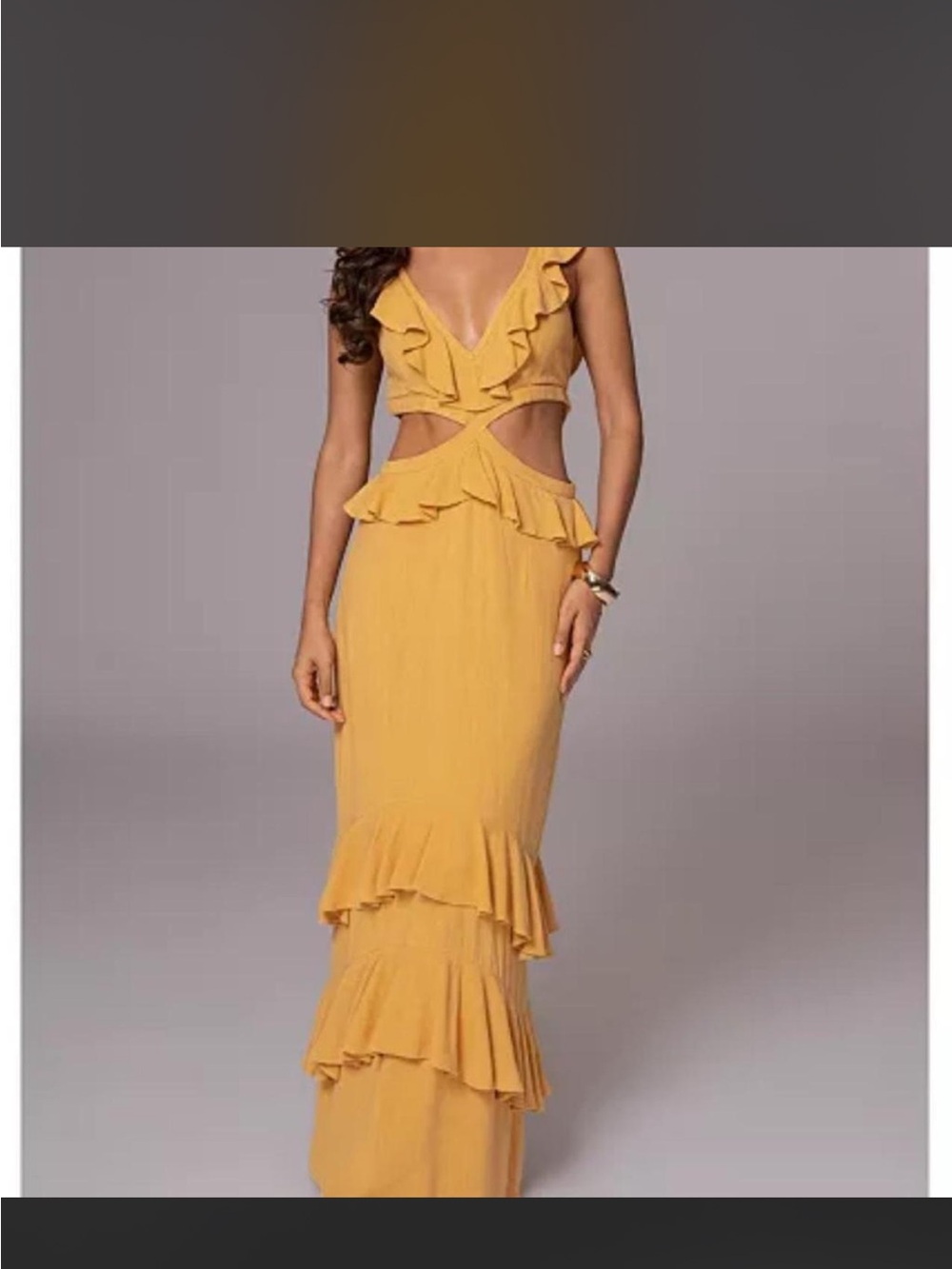 JLUXLABEL Mustard Ruffle Cutout Maxi Dress